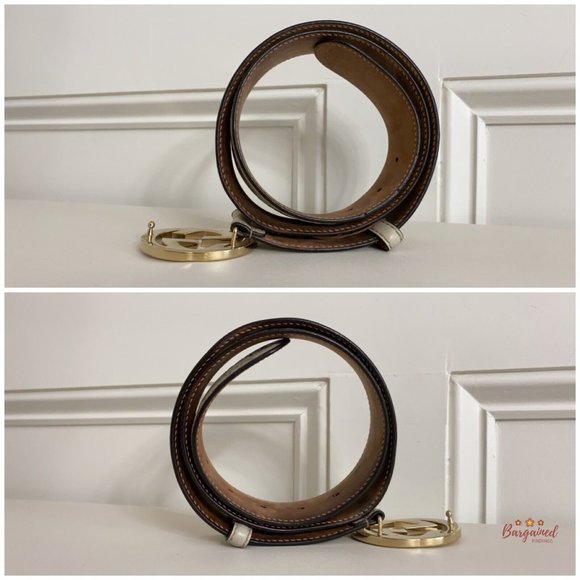 Authentic Gucci Cream Guccissima Leather Gold Interlocking G Buckle Belt 85/34 - Picture 9 of 13